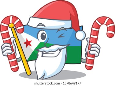 Flag djibouti Cartoon character in Santa with candy