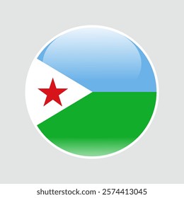 The flag of djibouti. Circle icon flag. Button flag icon. glossy circle badge. 3d illustration. 