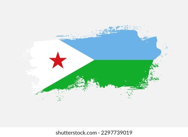 Flag of Djibouti country with hand drawn brush stroke vector illustration