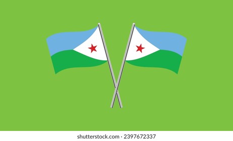 Flag of Djibouti, Djibouti cross flag design. Djibouti cross flag isolated on Green background. Vector Illustration of crossed Djibouti  flags. svg