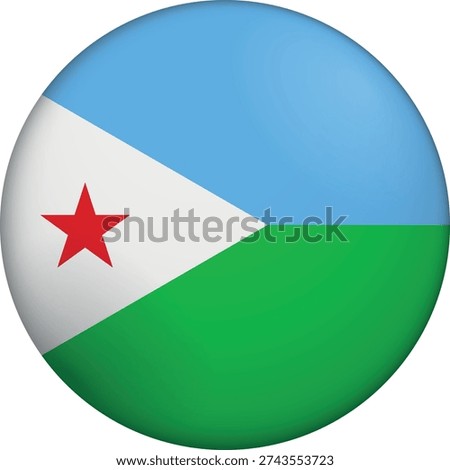 Flag of Djibouti. Glossy circular flag. Button appearance. 3D Icon Design with depth. Professional, tactile look. Perfect for representing national identity in digital interfaces and perfect for websites.