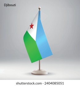 Flag of Djibouti hanging on a flag stand. Usable for summit or conference presentaiton