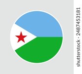 The flag of Djibouti. Flag icon. Standard color. Round flag. Computer illustration. Digital illustration. Vector illustration.	