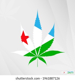 Flag of Djibouti in Marijuana leaf shape. The concept of legalization Cannabis in Djibouti. Medical cannabis illustration.