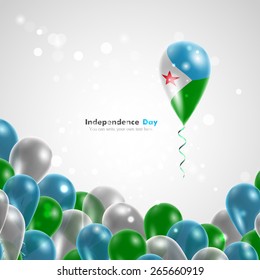 Flag of Djibouti on balloon. Celebration and gifts. Ribbon in the colors are twisted. Independence Day. Balloons on the feast of the national