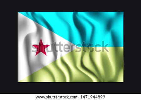 Flag of Djibouti. Rectangular Icon. Waving Effect. Vector Illustration