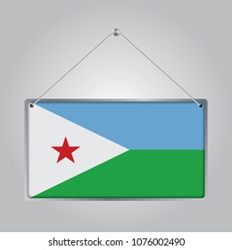 Flag of Djibouti. The symbol of the state in the pennant hanging on the rope, 
rectangle hanging. Vector Illustration EPS10.