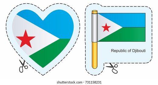 Flag of Djibouti. Vector cut sign here, isolated on white. Can be used for design, stickers, souvenirs.