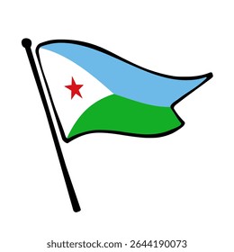 Bandeira de Djibuti. Design de ícone de ilustração de vetor da bandeira do Djibuti no estilo desenhado à mão. Bandeira de mastro flutuante.