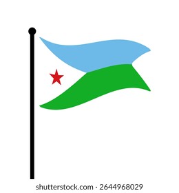 Bandeira de Djibuti. Design de ícone de ilustração de vetor de bandeira do Djibuti. Bandeira de mastro flutuante.