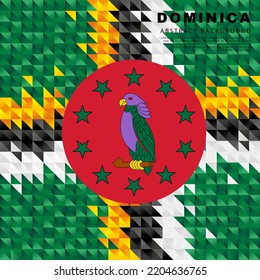 Flag of Dominica. Abstract background of small triangles in the form of colorful green, black, white and yellow stripes. Vector illustration.