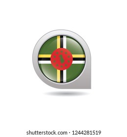 Flag of Dominica, button with the reflection of light and shadow, gray frame, Icon country. Realistic vector illustration on white background.