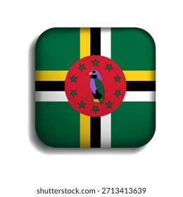Flag of Dominica button with shadow. flag icon. 3d icon. The square shape
