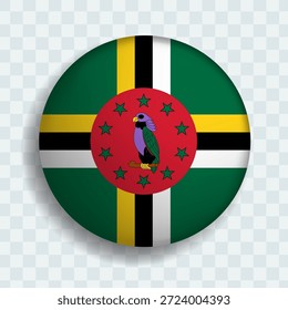 Flag of Dominica circle button with shadow. flag icon. 3d icon