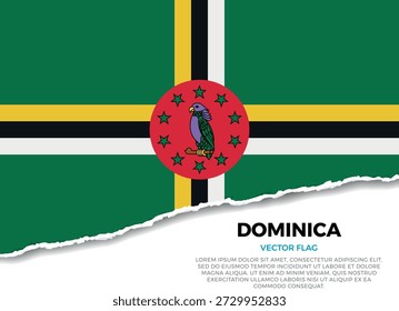 Bandera de Dominica. Efecto de borde de papel rasgado creativo sobre fondo transparente con irregularidades irregulares. Una apariencia tridimensional con sombras realistas, como si hubiera sido rasgada para revelar una superficie blanca debajo