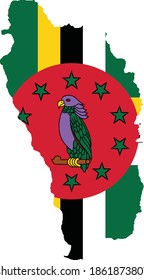 Flag of Dominica cropped inside it's map