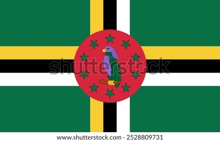 Flag of DOMINICA. Flag icon. Standard color. Standard size. A rectangular flag. Computer illustration. Digital illustration. Vector illustration.