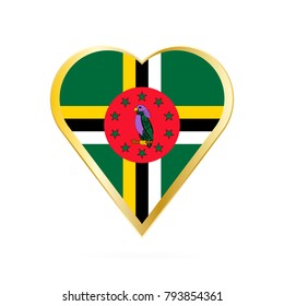 Flag of Dominica in the shape of Heart, symbol of Love Gold version.