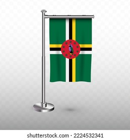 Flag of Dominica. Vector illustration of a vertical hanging flag with flagpole on a transparent background (PNG).