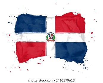 Flag of Dominican Republic, brush stroke background.  Flag of Dominican Republic on white background. Watercolor style for your design.  EPS10.