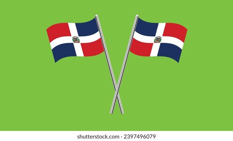 Flag of Dominican Republic, Dominican Republic cross flag design. Dominican Republic cross flag isolated on Green background. Vector Illustration of crossed Dominican Republic  flags.