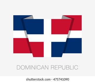Flag of Dominican Republic. Flat Icon Wavering Flag with Country Name on a White Background