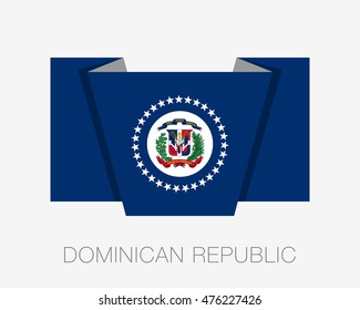 Flag of Dominican Republic. Flat Icon Wavering Flag with Country Name on a White Background