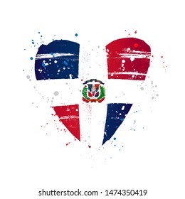 Flag of the Dominican Republic in the form of a big heart. Vector illustration on a white background. Brush strokes are drawn by hand. Independence Day.
