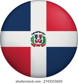 Bandera de República Dominicana. Bandera circular brillante. Aspecto de Botón. Diseño de iconos 3D con profundidad. Profesional, mirada táctil. Perfecto para representar la identidad nacional en interfaces digitales y perfecto para Sitios web