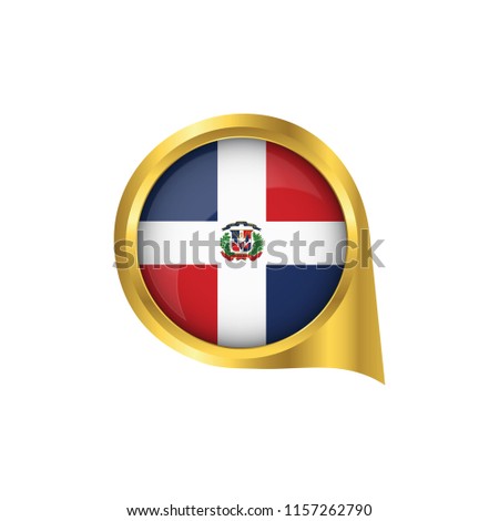 Flag of Dominican Republic, location map pin, pointer flag Dominican Republic, button gold, Icon country . Vector Illustration EPS10.