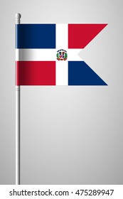 Flag of Dominican Republic. National Flag on Flagpole. Isolated Illustration on Gray Background