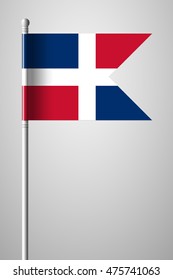 Flag of Dominican Republic. National Flag on Flagpole. Isolated Illustration on Gray Background