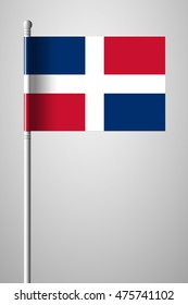 Flag of Dominican Republic. National Flag on Flagpole. Isolated Illustration on Gray Background