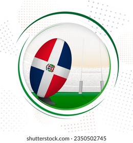 Flag of Dominican Republic on rugby ball. Round rugby icon with flag of Dominican Republic. Vector illustration.