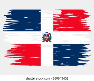 Flag of Dominican Republic. Painted brush colored inks. Symbol Independence Day National Patriotic Travel Country Background Grunge Paint Stock Vector Icon Logo Picture Image Illustration Political