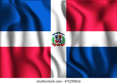 Flag of Dominican Republic. Rectangular Shape Icon with Wavy Effect