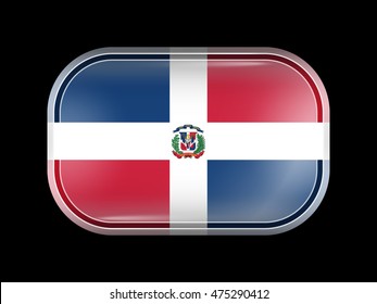 Flag of Dominican Republic. Rectangular Shape with Rounded Corners. This Flag is One of a Series of Glass Flag Icons