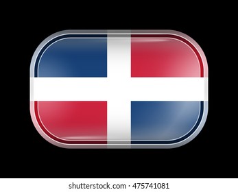 Flag of Dominican Republic. Rectangular Shape with Rounded Corners. This Flag is One of a Series of Glass Flag Icons