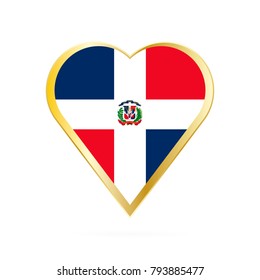 Flag of Dominican Republic in the shape of Heart, symbol of Love Gold version.