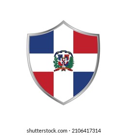 Bandera de República Dominicana con marco de escudo plateado