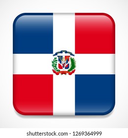 Flag Of Dominican Republic. Square Glossy Badge