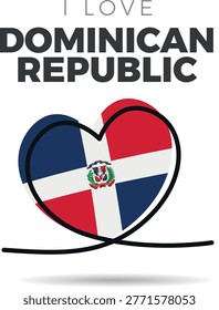 Flag of Dominican Republic. Stylized heart-shaped framed design. A continuous black line that loops to form the heart's silhouette, adding a minimalist and artistic touch. Love and patriotism for the culture