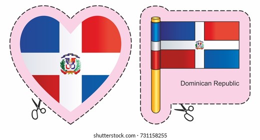 Flag of the Dominican Republic. Vector cut sign here, isolated on white. Can be used for design, stickers, souvenirs.