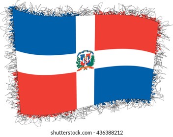 Flag of Dominican Republic. Vector illustration of a stylized flag. Shaggy edge.
