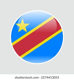 The flag of DR Congo. Circle icon flag. Button flag icon. glossy circle badge. 3d illustration. 