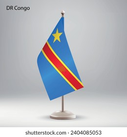 Flag of DR Congo hanging on a flag stand. Usable for summit or conference presentaiton