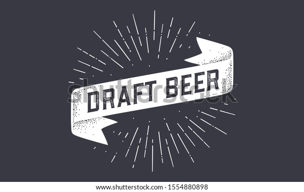 Flag Draft Beer. Old school ribbon flag
banner with text Draft Beer. Ribbon flag in vintage style with
linear drawing light rays, sunburst and rays of sun, text draft
beer. Vector Illustration
