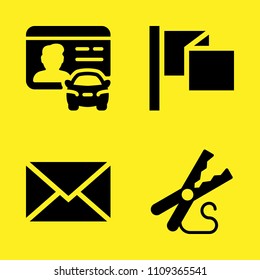 flag, driver license, email and power vector icon set. Sample icons set for web and graphic design