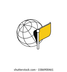 Flag earth globe. Vector line, 3d stroke isometric, color web icon, new flat style. Creative illustration design, abstract idea for infographics.