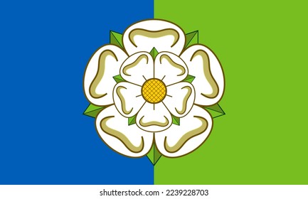 Flag of East Riding of Yorkshire Ceremonial county (England, United Kingdom of Great Britain and Northern Ireland, uk) Yorkshire white rose, blue and green background